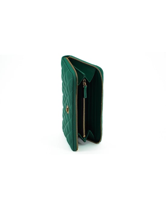 Authentic Versace Long Zip Around Wallet in Quilted Nappa Leather
