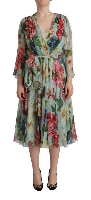 Dolce & Gabbana Vrouwen Multikleur Groene Zijde Wrap Gown Jurk - Image 1