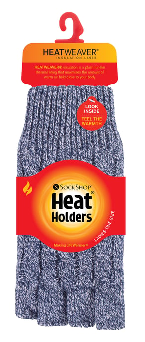 Heat Holders - Kabelgebreide dameshandschoen zonder vingers - Blauwe Merel - Image 2
