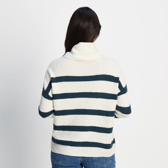 Anthea Womens Roll Neck Stripe Jumper Starry Night/Off White