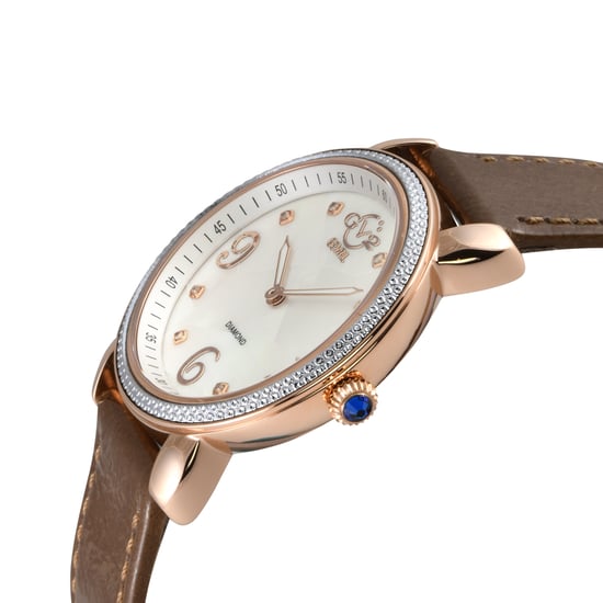 GV2 Ravenna 12611 White MOP Dial Taupe Leather Swiss Quartz Watch