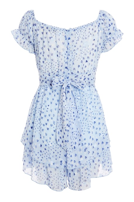 Petite Pale Blue Heart Print Playsuit