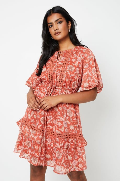 Paisley Dobby Chiffon Trim Insert Skater Dress