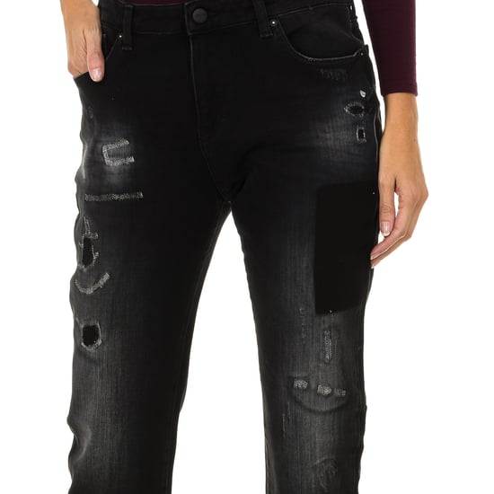 Women's long worn and torn effect denim pants 6Y5J10-5D2SZ