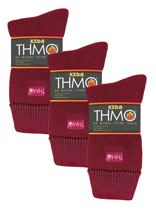 3 Pairs Multipack Kids Thermal Socks | THMO | Ribbed Soft Top Fleece Fluffy Inner Warm Socks for Boys & Girls - Fuchsia - Image 2