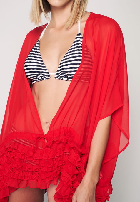 Frill Detailed Kimono - Red - Image 2