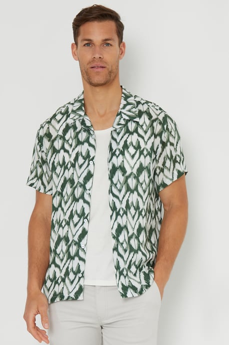 Green 'Corbar' Printed Revere Collar Short Sleeve Shirt