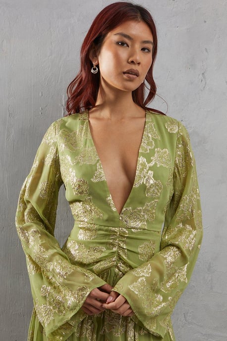 Metallic V Plunge Maxi Dress - Image 4