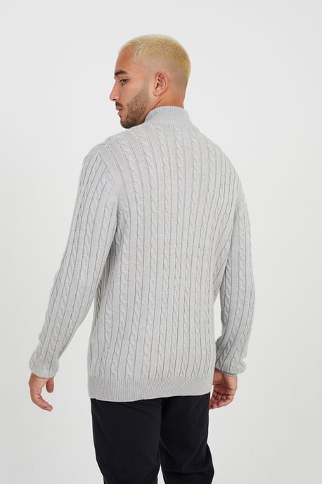 Grey 'August' Quarter Zip Neck Cable Knit Jumper