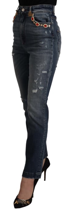 Dolce & Gabbana Blue Denim Crystal Embellished Pants Women's Jeans