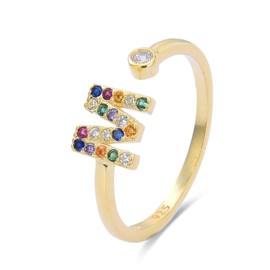 Luxenter Sterling Silver 925 ring med flerfärgad zirkonia i 18K gul guldfinish - Alfabet - Image 1