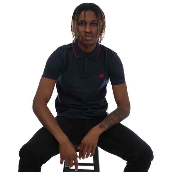 Men's Timberland Millers River Printed Neck Polo Shirt in Navy