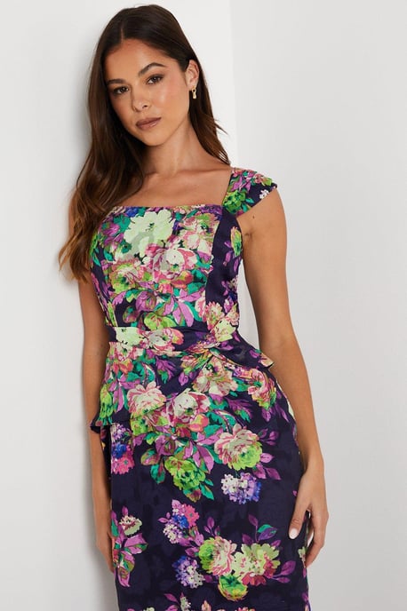 Printed Twist Detail Georgette Jacquard Midi Dress - Image 4