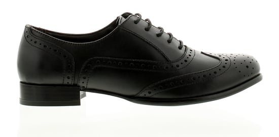 New Ladies/Womens Black Leather Lace Up Brogue Shoeslow Heel Unit