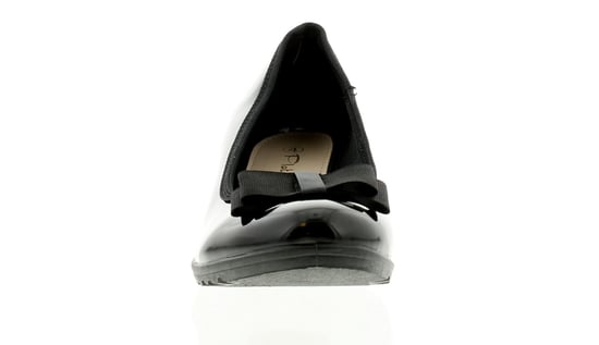 New Ladies/Womens Black Patent Low Heels Slip On Wedges/Shoes With Bow