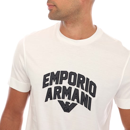 Men's Armani Embroidered Logo T-Shirt in White