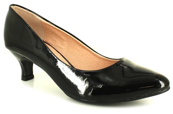 New Womens/Ladies Black Patent Wide Fit Kitten Heel Court Shoes - Image 1