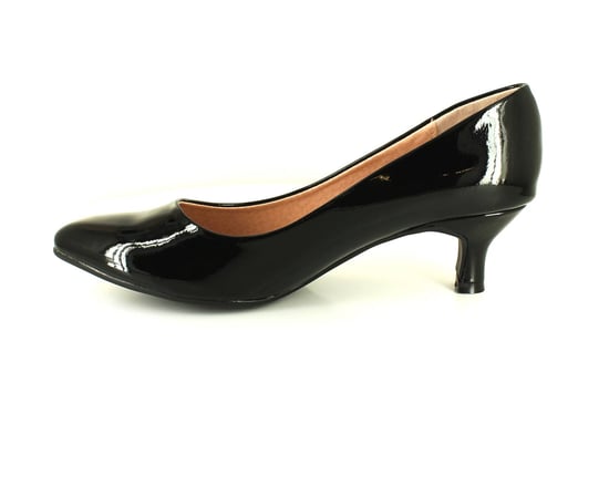 New Womens/Ladies Black Patent Wide Fit Kitten Heel Court Shoes - Image 3