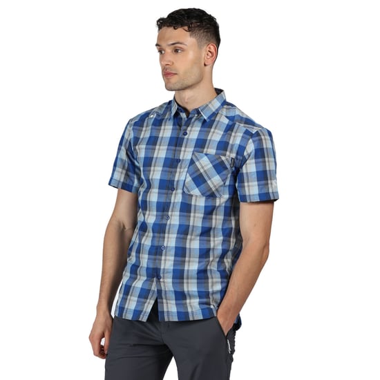Regatta Mens Kalambo V Short Sleeved Checked Shirt (Nautical Blue) - Image 3