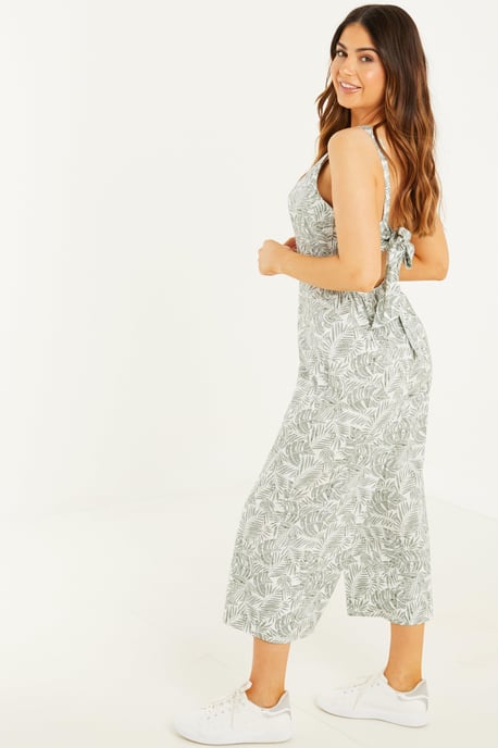 Petite Khaki Tropical Culotte Jumpsuit