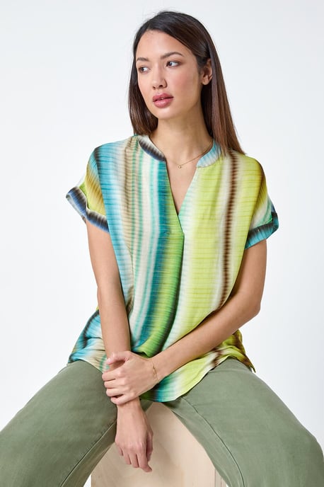 Tie Dye V-Neck Pleat Detail Top