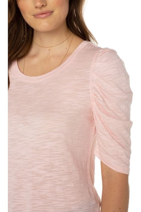 Gathered Short Sleeve Slub Knit Tee Peony