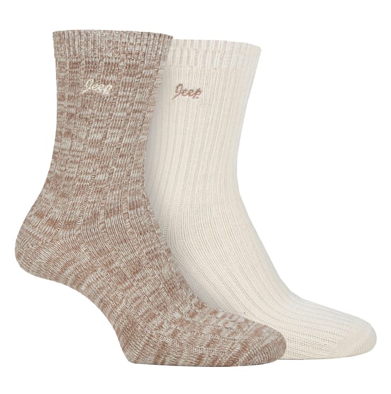 Womens Walking Boot Socks | Jeep | 2 Pack High Performance Polyester Running Socks - Taupe / Cream - Image 1