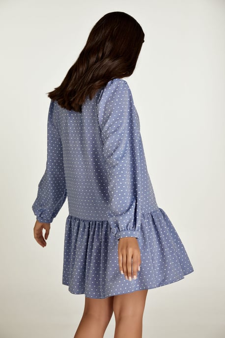 Denim Stil Broderad Klänning med Knappar - Image 3