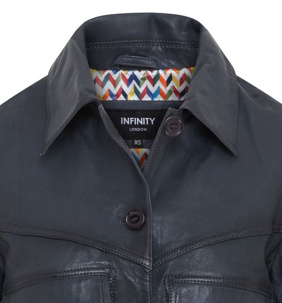 Womens Navy Retro Biker Leather Jacket - Kopervik