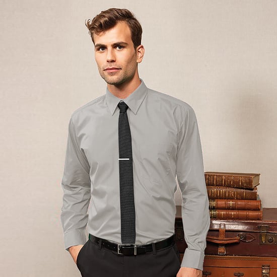 Premier Mens Premier Poplin Long-Sleeved Formal Shirt (Silver) - Image 2