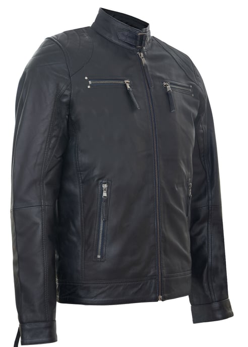Leather biker racing jacket with zipper