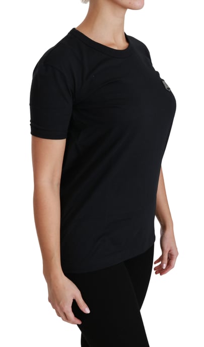 Dolce & Gabbana Women's Blue Amore Patch Crewneck Cotton Top T-shirt - Image 3