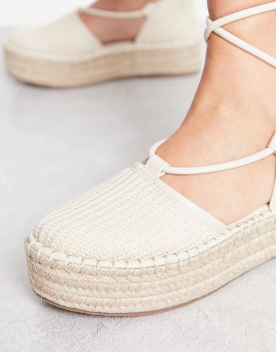 ASOS DESIGN Juggle platform espadrille in beige-Neutral