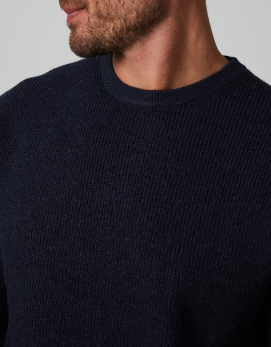 Navy 'Ambleside' Crew Neck Ribbed Knitted Jumper