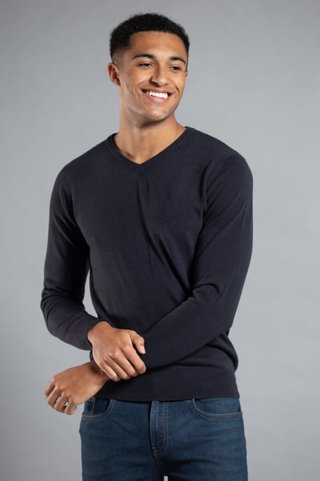 Navy V-Neck Long Sleeve Jumper