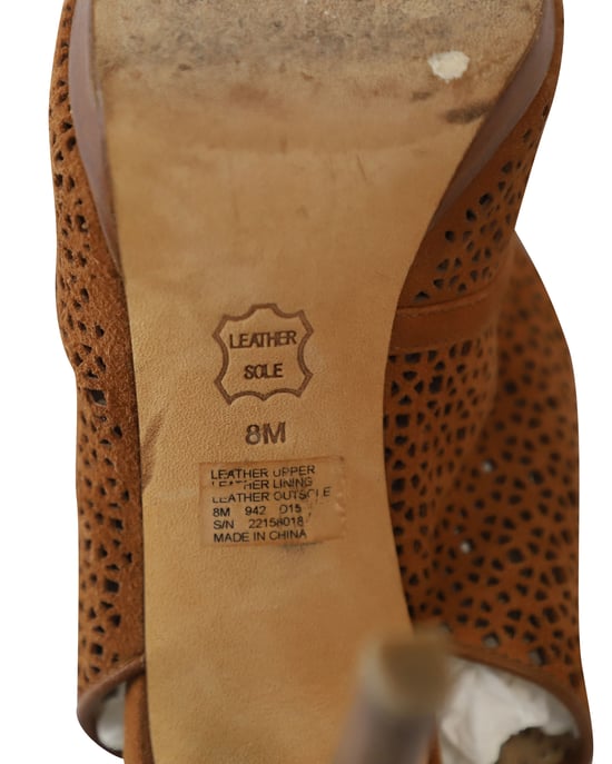 Tory Burch Laser Cut Peep-Toe Sandals in Brown Leather - Image 6