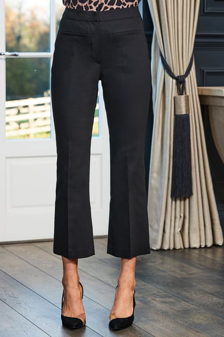 Black Cropped Kick Flare Trousers