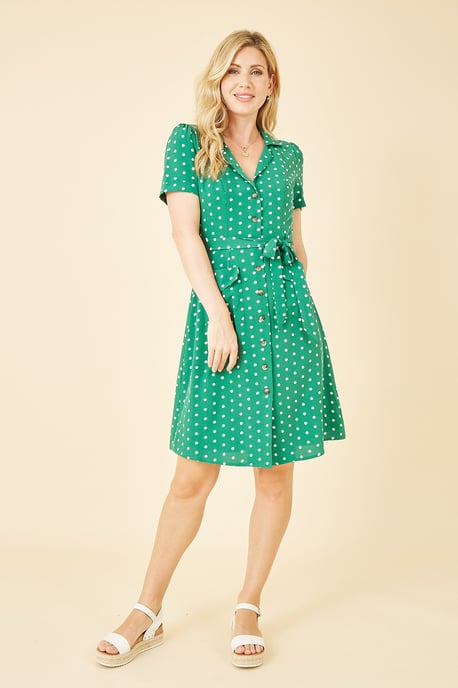 Green Spot Retro Shirt Dress