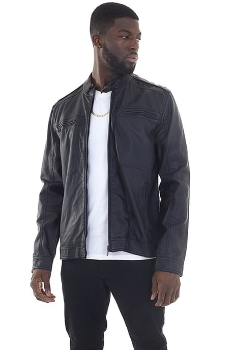 Black 'Jones' Faux Leather Biker Jacket