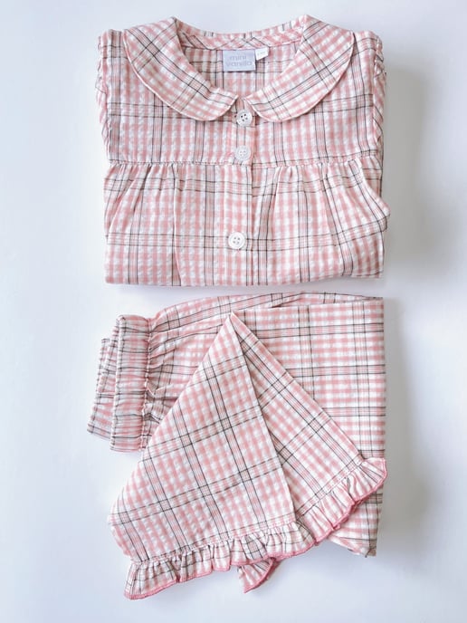 Girls' Pink Check Cotton Traditional Summer Pajamas!