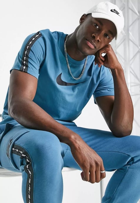 Nike Sportswear Repeat T Shirt Club in Storm Blue - Image 4