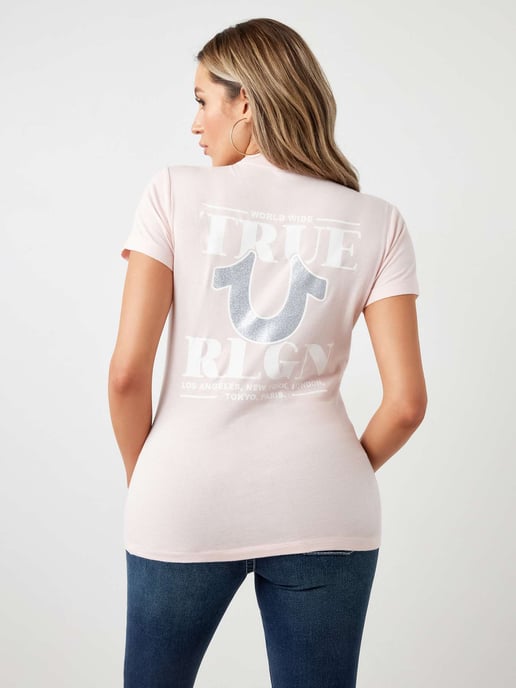 World Wide Glitter Tee in Strawberry Cream