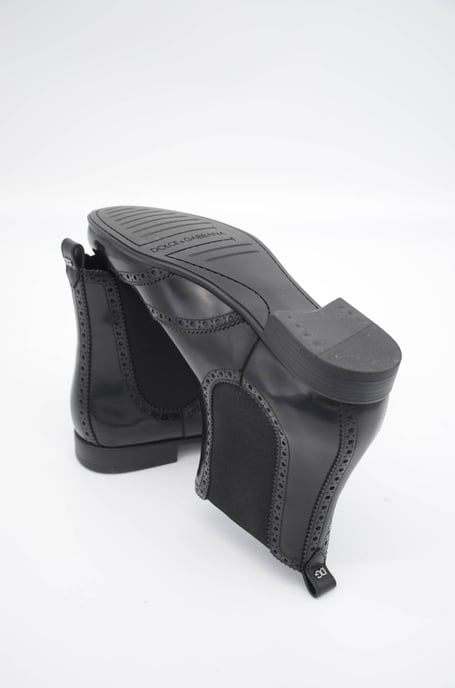 Dolce Gabbana Black Leather Ankle High Flat Boots
