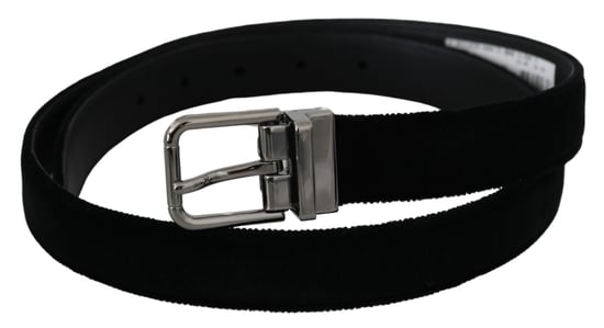 Dolce & Gabbana Men's Black Leather Velvet Silver Buckle Belt