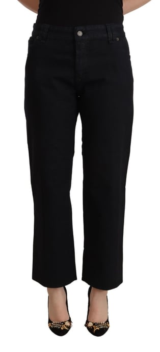 John Galliano Dames Zwarte Katoen Flared Cropped High Waist Denim Jeans - Image 1