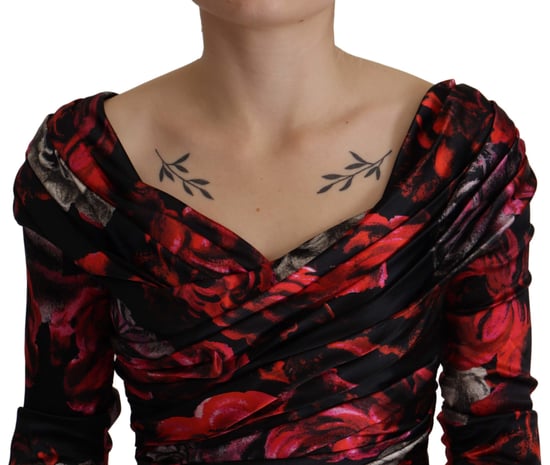 Dolce & Gabbana Svarta Blommiga Rosor A-Linjeformad Klänning för Kvinna - Image 4