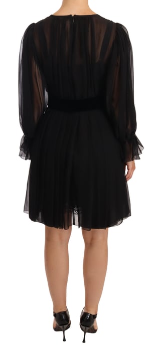Dolce & Gabbana Damers Svart Nät Plisserad Mini Silke Stretch Klänning - Image 3