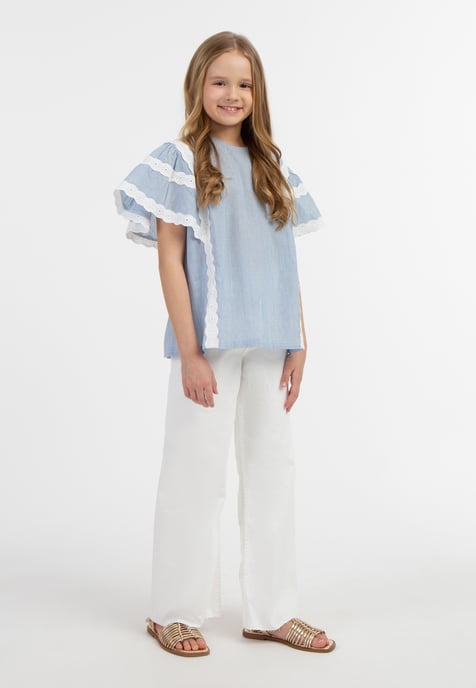 Dreimaster Blouse shirt Meisje Lichtblauwe dunne strepen - Image 2