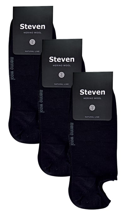Steven - 3 Pairs Multipack Mens Merino Wool Invisible Socks - Black - Image 2