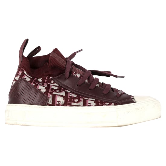 Christian Dior Walk 'n' Dior Knitted High-Top Sneakers in Burgundy Leather and Polyester - Image 1
